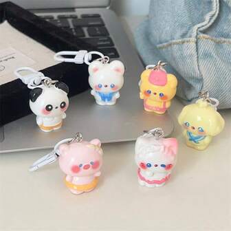 6 piezas Llavero de Body completo con uniforme de dibujos animados 3D exquisito, colgante de mochila de estilo niña lindo y adorable, regalo