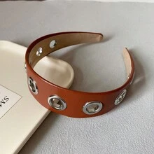 Personalized Wide Leather Headband, Punk Style, Minimalist Hollow Metal Headband, Pressure Hair Accessories And Headpieces, Hair Band, Hair Hoop - Multicolor - View 6