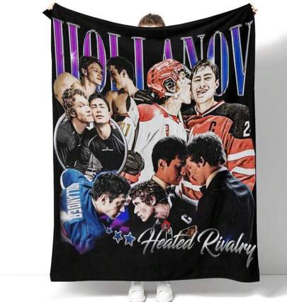 Hollanov Theme Heated Rivalry Print Blanket, Soft Flannel Throw For Home, Office, Camping, Sofa And Bed, Gift For Fans