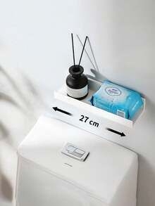 1pc White No Drilling Wall-Mounted Floating Storage Rack (With Strong Adhesive Strip) - Made Of Thickened Plastic Material, Modern And Minimalist Saves Space, Easy To Install And Remove Without Leaving Traces.