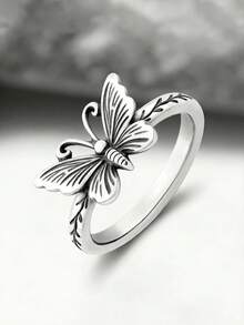 1枚简约独特925纯银复古蝴蝶藤蔓男女通用戒指，精美珠宝礼品 - 蝴蝶藤曼 - 查看 2