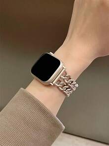 1pc Double-Row Metal Bracelet Strap, Compatible With The 40mm, 38mm, 41mm, 42mm, 44mm, 45mm, 46mm, And 49mm AppleWatch Series Ultra/10/9/8/7/6/5/4/3/2/1/SE, Suitable For Unisex Watch Bands, Metal Smart Watch Strap