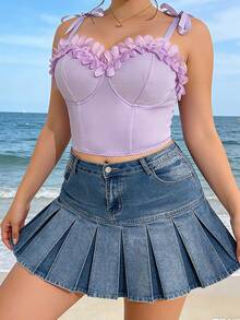Lavender Ruffle Flower Bustier Bodysuit - Beach Vacation Sweetheart Corset Top - Mauve Purple - View 4