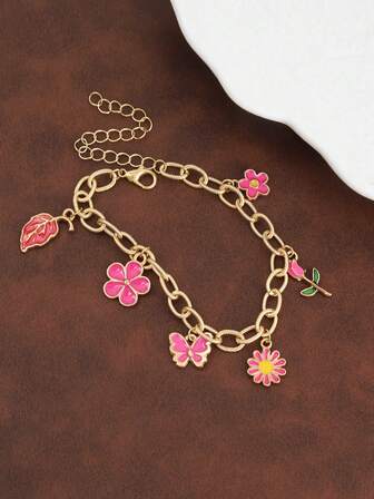 1pc Minimalist Floral & Butterfly Decor Sweet Casual Bracelet, Japanese/Korean Style