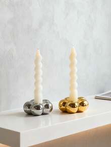 1pc Luxury Modern Gold & Silver Ceramic Candle Holder, Minimalist Decor For Living Room, Bedroom, Tabletop, Wedding Decoration - Flower Shape Gold and Silver Candlestick - View 7