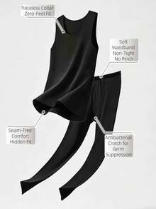 男士保暖紧身背心套装（2件装） - 自发热抓绒面料，宽松圆领，秋冬季保暖叠穿