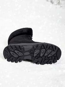 大码女式高帮防滑加厚羊毛冬靴 女式冬靴 女式保暖过膝靴 女式中筒靴 女式户外徒步靴 女式加厚羊毛运动靴 女式时尚系带黑色雪地靴 - 黑 - 查看 7