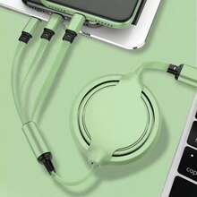 Macaroon-Colored 3-In-1 Retractable Liquid Charging Cable Compatible With Huawei/Android/ Phones, Wholesale Multi-Head Charging Cable, Type-C, Fast Charging Data Cable, 66W Super Fast Charging Cable - Multicolor - View 14