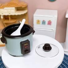 【精巧設計】迷你電飯鍋模型－淺藍色與白色，附湯匙，逼真廚房場景配件，小雕像與微縮模型，精緻裝飾品，派對禮物 - 均碼 - 查看 3