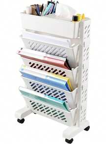 5-Tier Mobile Bookshelf, Rolling Bookcase, Movable File Folder Storage Cart With Wheels, Suitable For Home, Study, Office, Living Room, Classroom - Multicolor - View 1