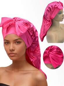 1pc Black Sleeping Cap, Women's Pink Elastic Drawstring Long Satin Silk Sleep Cap, Curl Hair Wrap, Long Hair, Braids, Dreadlocks, Curly Hair Silk Sleep Cap, Satin Bow Sleep Cap Sleep Bonnet - Multicolor 1pc - View 21