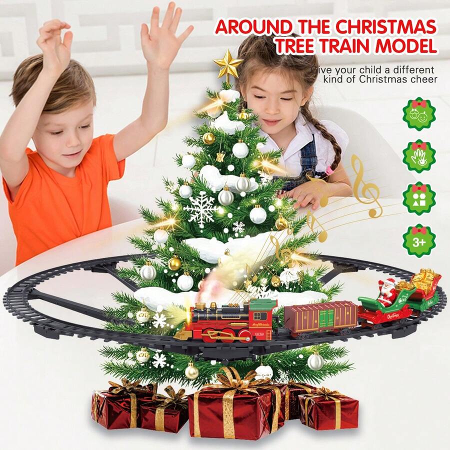 UINLE Baby Classic Christmas Train Set - Hanging Christmas Tree Decoration Kit Includes Santa's Train, DIY Assembly Classic Electric Train, Featuring Realistic Smoke, Sound And Lighting Effects, Surprise Christmas Train Toy Gift For Boys And Girls