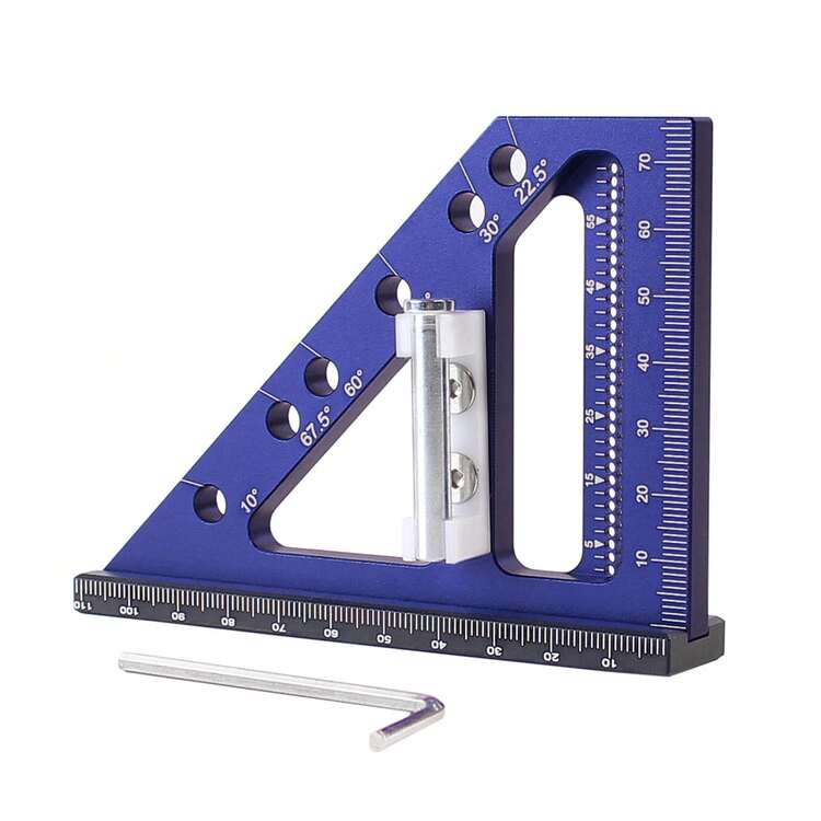 Transportador cuadrado de aleación de aluminio para carpintería, regla triangular, herramienta de medición de diseño para ingeniero y carpintero, 22,5-90 grados ANVD - Azul - Añade 2