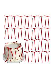 10pcs Elegant Red Fabric Bow Cake Toppers, Suitable For Wedding, Birthday, Bridal Shower, Graduation - Craft, Party Favor, Gift Wrapping, Cake Decorations, Holiday Cake Decor, Decorative Bows - Multicolor - View 9