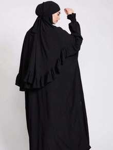 2 piezas Hiyab musulmán + Abaya con dobladillo plisado, diseño clásico y versátil para uso diario, oración, todas las estaciones - Multicolor - Ver 22