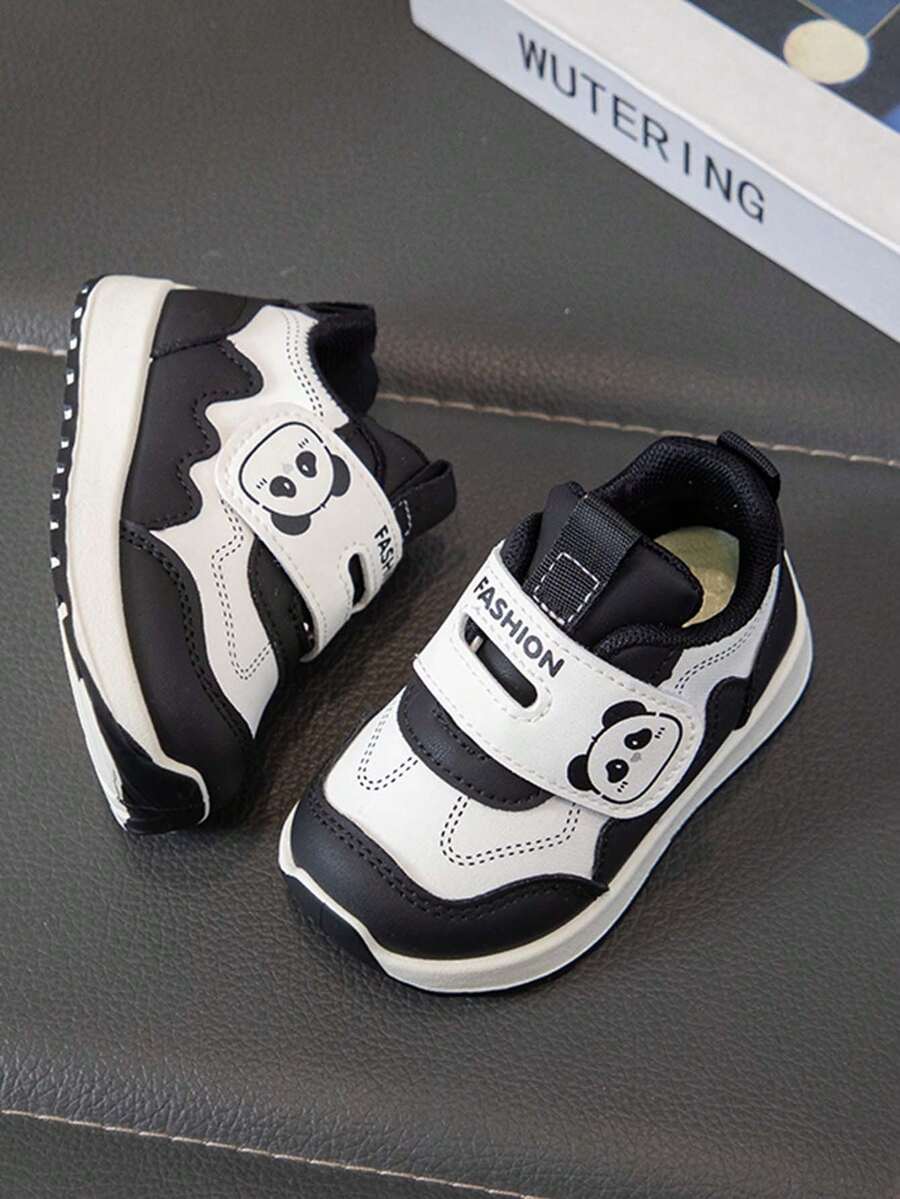 1 Pair Cartoon Panda & Calf Design Kids Shoes, Breathable Lightweight Baby Shoes, Children's Campus & Streetwear Sneakers - Black - View 1
