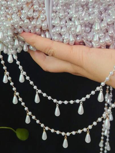 1m ABS Faux Pearl Water Drop Pearl Tassel Chain, Suitable For DIY Jewelry Making, Necklace, Bracelet, Clothing Accessories