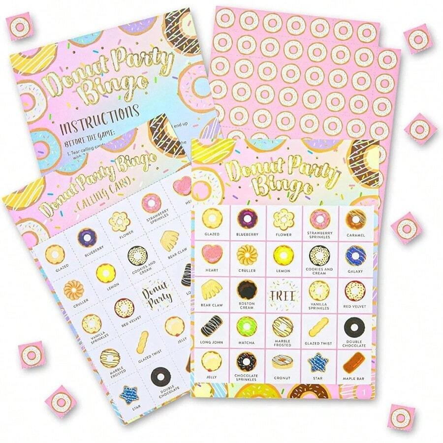 Tarjetas de Bingo de Actividad de Donut - Paquete de 36, Cartulina - Actividades Interactivas con Tema de Donut para Fiesta de Cumpleaños, Juego Familiar - inicial - Ver 1