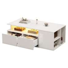 100*50*35cm LED Lighting Tea Table, Living Room Coffee Table, Sofa Table With 2 Drawers, Coffee Table With A Total Load Capacity Of 60kg, White Living Room Table With Plenty Of Storage Space - White - View 8