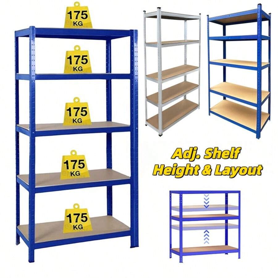 Vandise 5-Layer Adjustable And Freely Adjustable Layout Metal Shelf Unit With A Load Of 875KG, Workshop Warehouse Without Bolts, Garage Storage Rack Suitable For Garage Warehouse Storage