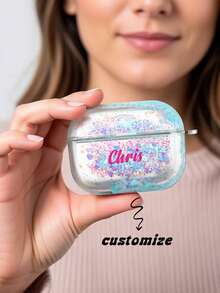 Customized Name, Personalized Apple Earphone Protective Cover/Case, Apple Bluetooth Earphone Shell, Suitable For Pro/Pro2, 1/2, 3, Pro3, Airpods4, Hard Shell, Flow Sand Bluetooth Earphone Protective Cover