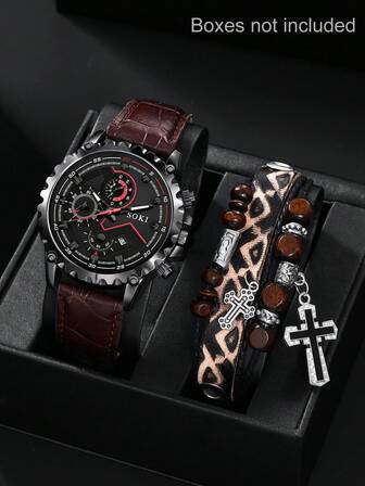 LIANDU LIANDU 1 Set Men's Watch, Casual & Fashionable, Large Dial With Calendar Function, PU Leather Strap Quartz Watch. Includes 1 Matching Cross-Grain Leather Strap. Suitable For Daily Wear Or As A Gift. No Packaging Box Included.