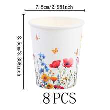 Blumenmuster Einweg-Geschirr Set, 18/23 cm Party Teller, Einweg Pappteller und Becher geeignet für Feiertage, Hochzeiten, Verlobungen, Geburtstage, Partys, Feierlichkeiten - Verschiedenfarbig - Übersicht 13