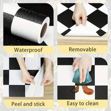 1卷加厚自粘黑白方格地板贴纸，即撕即贴，乙烯基材质，防水防滑，自粘地板贴，适用于家居装修，适用于人流量大的区域，如客厅、卧室、浴室、厨房和现代室内设计。