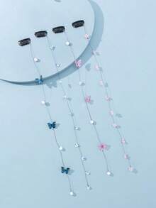 4个女士优雅亚克力珍珠蝴蝶结发夹