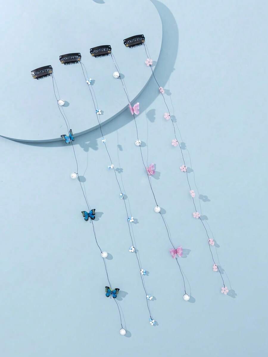 4个女士优雅亚克力珍珠蝴蝶结发夹