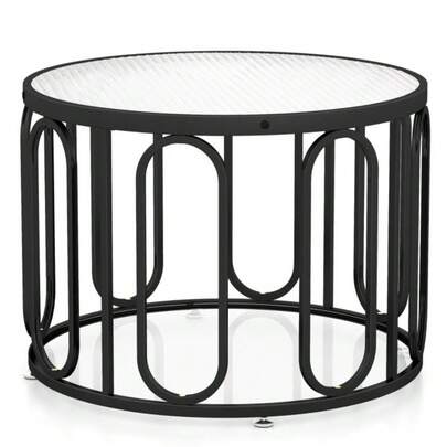 2-Tier Round Coffee Table Accent Table 24" Living Room With Adjustable Foot Pads