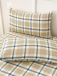 1pc Plaid Fitted Sheet, Minimalist Plaid Fitted Sheet - Multicolor - View 20
