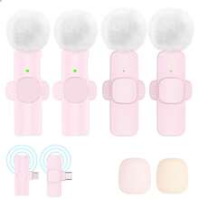 2.4G无线领夹式麦克风，Type-C接口，即插即用，超低延迟，内置降噪芯片，适用于视频录制、采访、播客、Vlog（50mAh可充电电池） - 粉色 - 查看 3