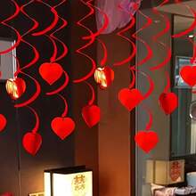 12pcs Heart Spiral Hanging Decorations, Suitable For Wedding Anniversary, Valentine's Day Surprise Party, Ceiling Decor, Romantic Atmosphere Props, High-Quality Scene Embellishment - Red - View 5