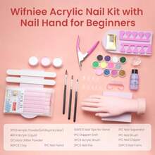 Practice Hand For Acrylic Nail: Fake Hand With Stand Nails Kit Acrylic Set - Professional Nail Mannequin Hand For Beginners Salon - Bộ dụng cụ làm móng acrylic màu hồng - Xem 2