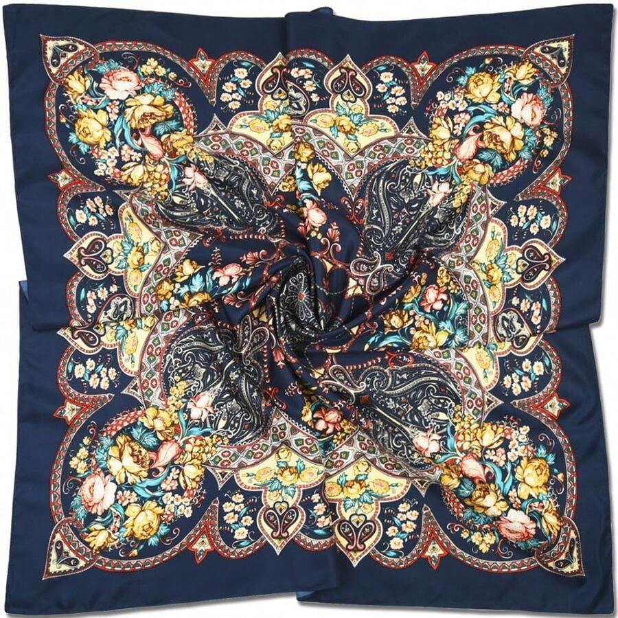 40 x 40 pulgadas, bufanda de saten de seda extragrande para mujer, diadema, bandana para el cabello rizado, diadema - 40120OxfordBluePaisl - Ver 1