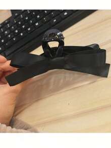 1pc Black Double-Sided Bow Hair Claw Clip, Suitable For Daily Wear - Black - View 3