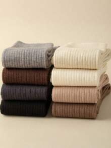 1双/5双装女士加厚羊绒混纺过膝袜，秋冬季保暖 - 彩色 - 查看 3