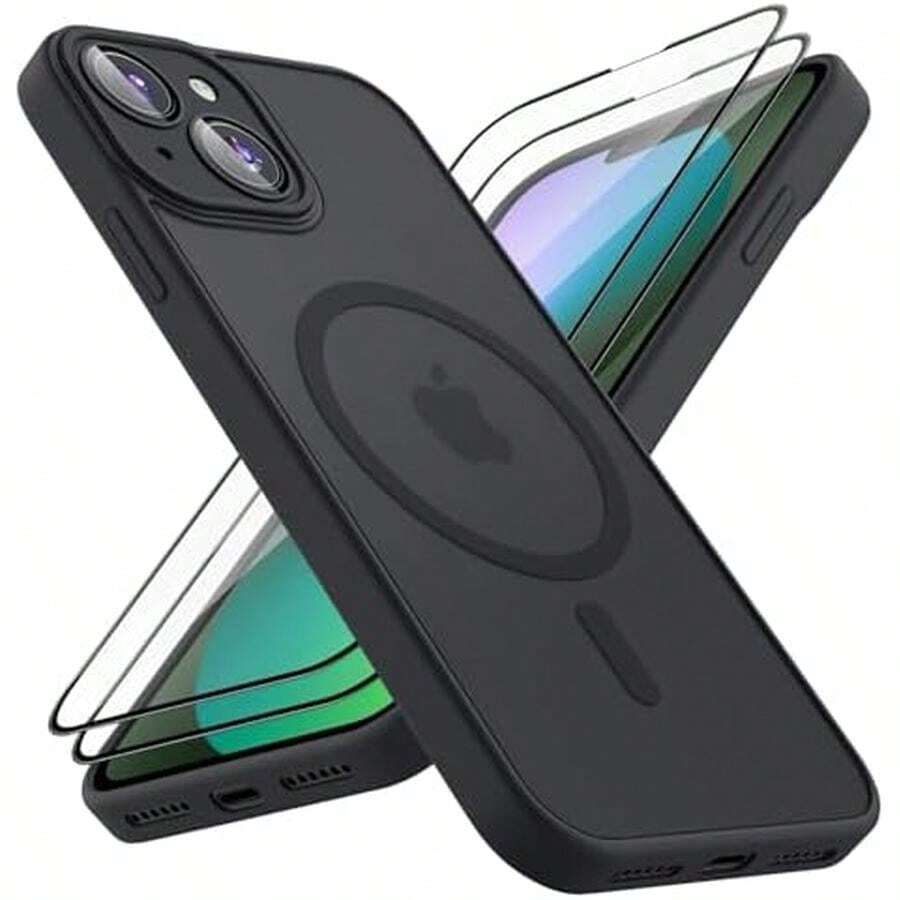 Vancle Funda para iPhone 13 Compatible con MagSafe, con 2 Piezas Protector de Pantalla de Vidrio Templado, Funda Magnética Translúcida Mate Case Carcasa para iPhone 13 (Negro) - negro - Ver 1