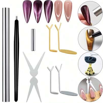 Bộ 8 món dụng cụ làm móng mắt mèo - Dụng cụ gel mắt mèo cho móng tay - Dụng cụ thiết kế móng mắt mèo Phụ kiện nghệ thuật làm móng