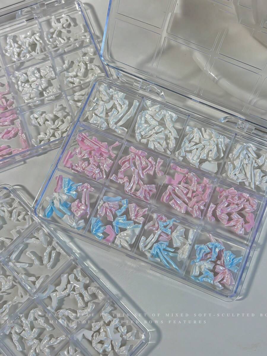 缎带蝴蝶结美甲装饰，混合缎带软雕塑蝴蝶结，3D蝴蝶结美甲配饰，ins风 - 彩色 - 查看 1