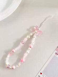 1条粉色仙气手机挂绳，带粉色蝴蝶结，可爱仙女风格，兼容安卓及大多数智能手机，送给母亲、家人、朋友、孩子、生日、节日的礼物 - 淺粉色 - 查看 3