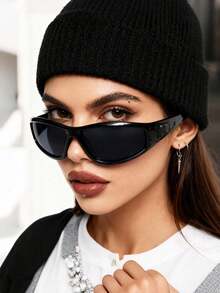 1pc Wrap-Around Fashionable Y2K Personalized Retro Versatile Casual Black Fashion Glasses For Women, Suitable For Daily Wear, Street Style, Vacation, Autumn/Winter - 黑色 - 查看 3