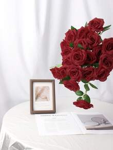 10pcs Faux Silk Rose Flowers, Realistic Hollow Rose Flowers For Wedding Centerpiece Decor, Home Decoration, Valentine's Day Gift, Adult Party Decoration - Wine Red - View 9