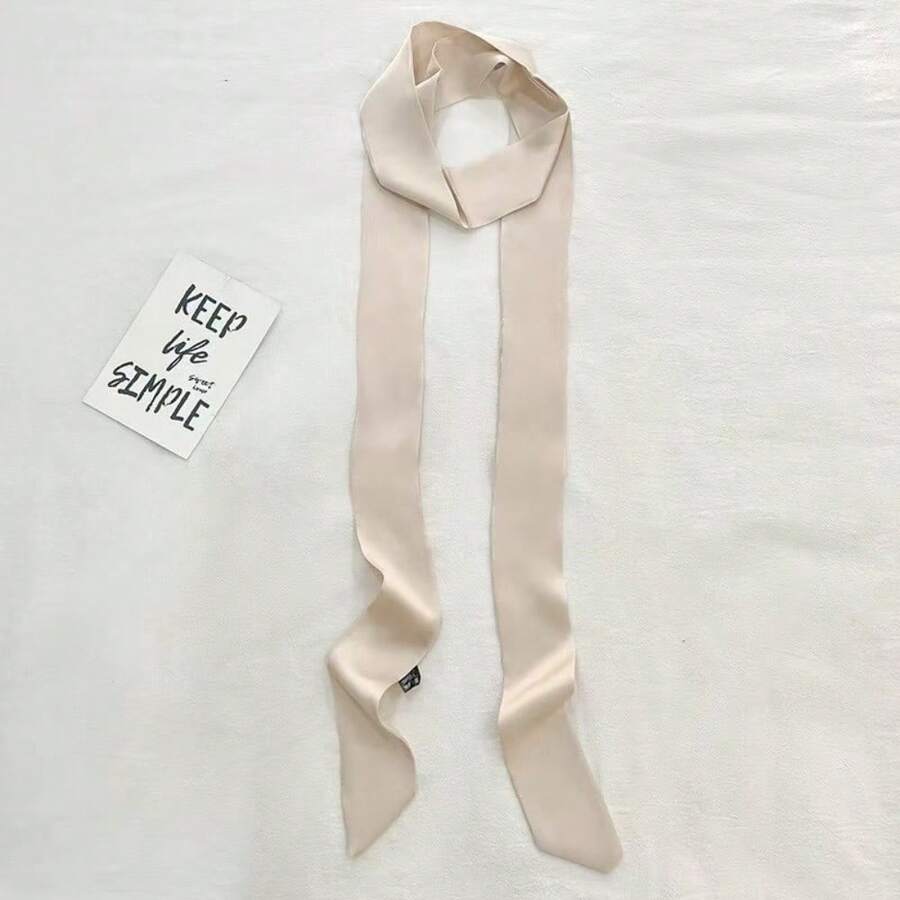 1pc Extra-Long 200cm Solid Color Thin And Narrow Silk Scarf For Women, Versatile As A Small Neck Scarf, Decorative Headband, Or Hair Tie/Ribbon. - 杏色 - 查看 1