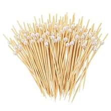 10/50/100pcs Fruit Salad Decoration Bamboo Skewers, Synthetic White Pearl Decor Bamboo Skewers For Fruit, Cake, Dessert Plating, Party Elegant Fruit Forks For Cocktail Party, Outdoor BBQ Party And Wedding Cake & Dessert - White - View 2