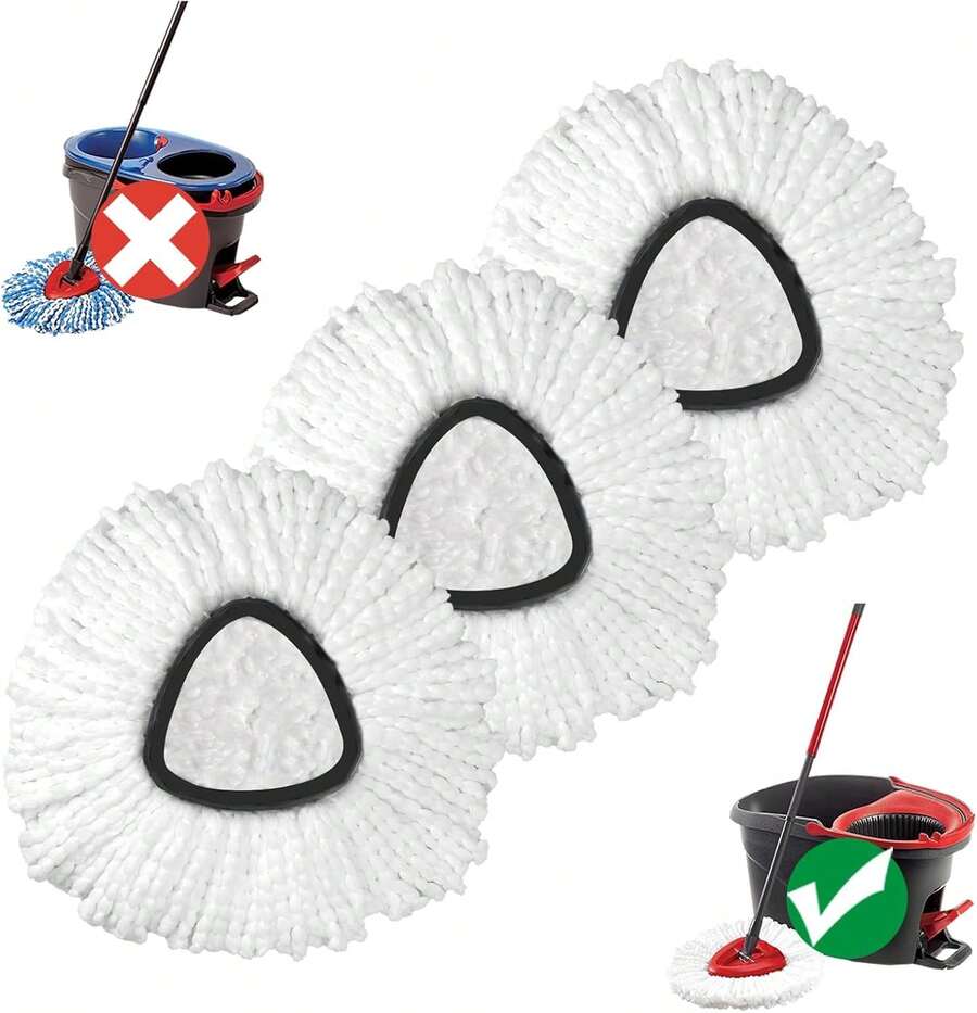 Mop Replace Head, 3 Pack Spin Mop Replacement Head Easywring 1-Tank System, Easy Cleaning, Microfiber, Machine Washable - trắng - Xem 1