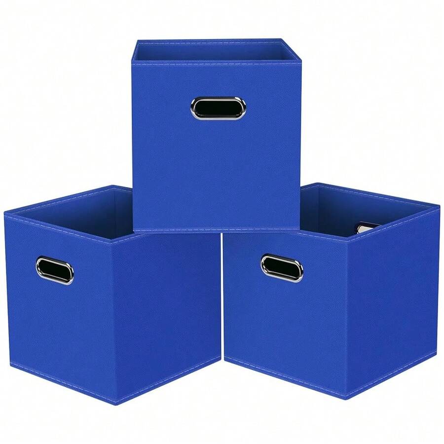 Black Foldable Storage Cubes Bins, Fabric Storage Box Cubes Organizer Baskets With Dual Handles For Home Organizer,Set Of 3,(Dark Blue) - DarkBlue - View 1