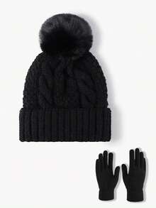 1件或2件男女通用针织帽手套套装，时尚休闲保暖冬季针织帽，适合秋冬季日常佩戴、户外旅行、徒步、滑雪、骑行、登山等活动。 - 彩色 - 查看 7