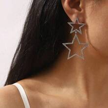 Free Shipping MyDear 1 Pair Fashionable Crystal Pentagram Pendant Earrings, Suitable For Women's Everyday Wear - Bạc - Xem 2